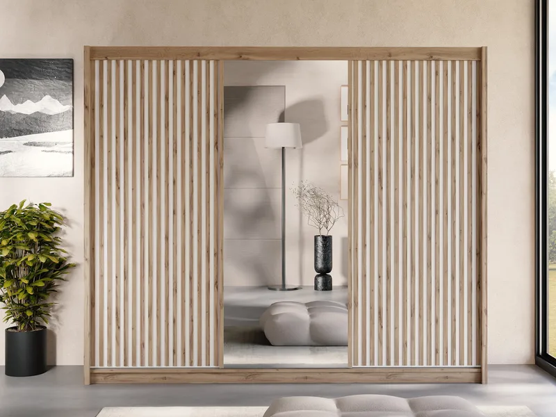 Swanley Garderobeskabeskab med spejl 250x215 cm - Brun/Hvid - Opbevaring - Tøjopbevaring - Garderobeskabe