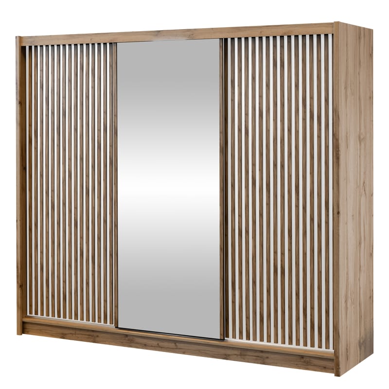 Swanley Garderobeskabeskab med spejl 250x215 cm, Brun/Hvid