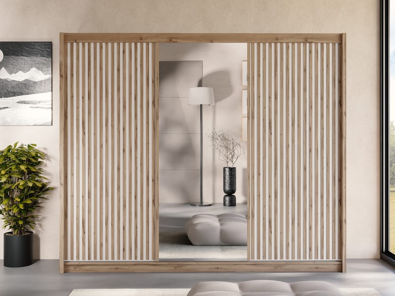 Swanley Garderobeskabeskab med spejl 250x215 cm - Brun/Hvid - Opbevaring - Tøjopbevaring - Garderobeskabe