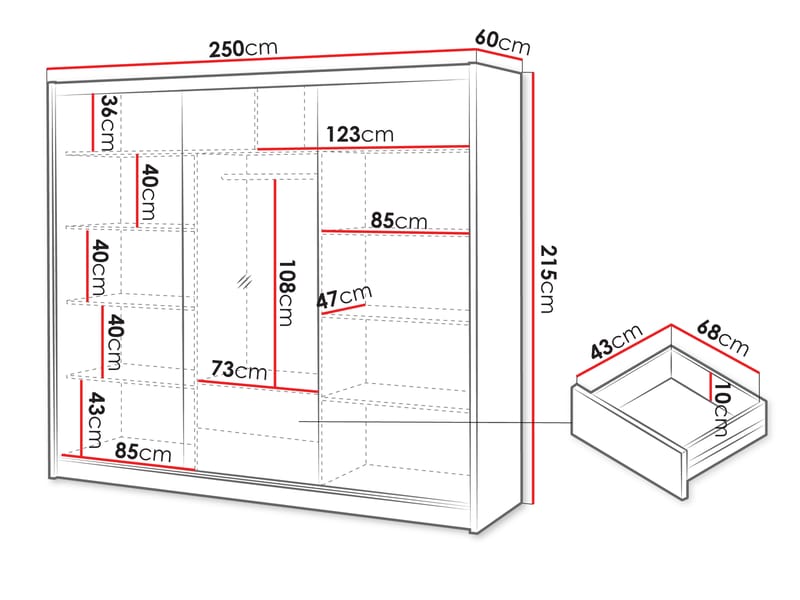 Swanley Garderobeskabeskab med spejl 250x215 cm - Brun/Hvid - Opbevaring - Tøjopbevaring - Garderobeskabe