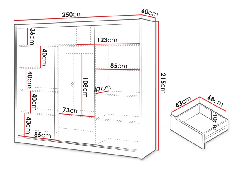 Swanley Garderobeskabeskab med spejl 250x215 cm - Brun/Hvid - Opbevaring - Tøjopbevaring - Garderobeskabe