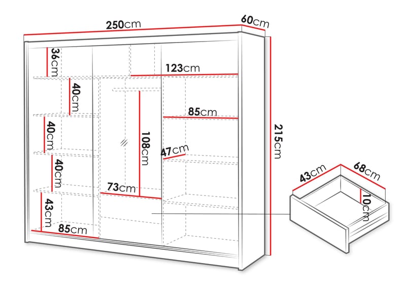 Swanley Garderobeskabeskab med spejl 250x215 cm - Brun/Hvid - Opbevaring - Tøjopbevaring - Garderobeskabe
