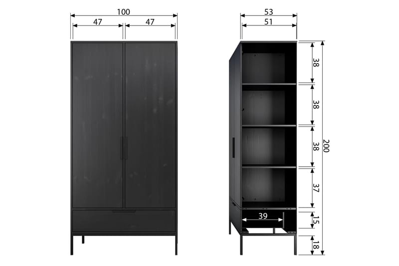 Swichor garderobe 180 cm - Sort - Opbevaring - Tøjopbevaring - Garderobeskabe