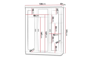 Tadeusz Garderobe 135x57x190 cm - Opbevaring - Tøjopbevaring - Garderobeskabe