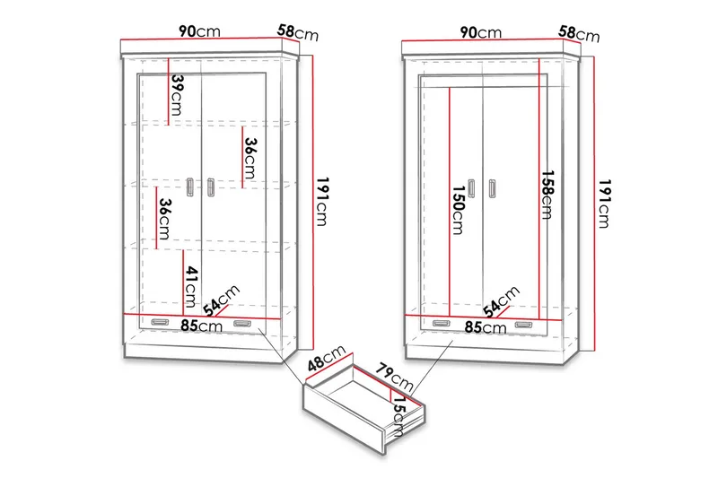 Tadeusz Garderobe 90x57x190 cm - Opbevaring - Tøjopbevaring - Garderobeskabe