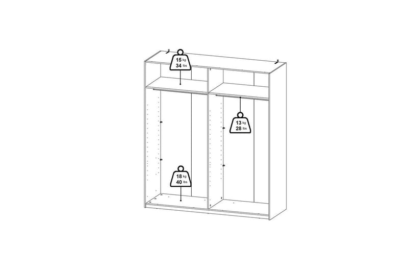 Takeru Garderobe 179x200 cm - Sort - Opbevaring - Tøjopbevaring - Garderobeskabe