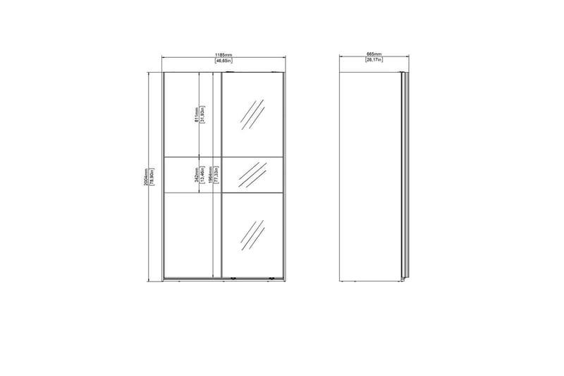 Takeru Garderobe med Spejl 119x200 cm - Hvid - Opbevaring - Tøjopbevaring - Garderobeskabe