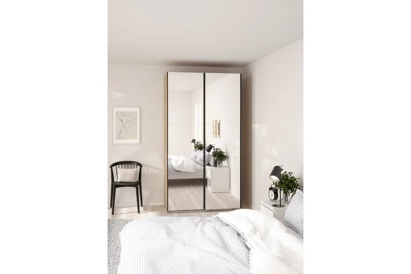 Takeru Garderobe med Spejl 119x220 cm - Natur - Opbevaring - Tøjopbevaring - Garderobeskabe