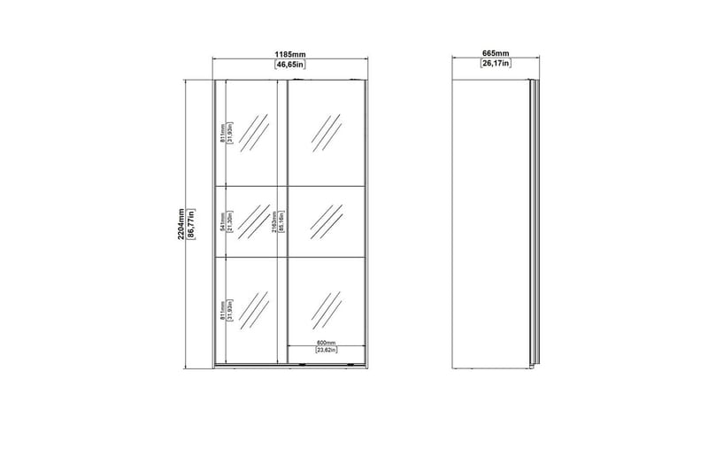 Takeru Garderobe med Spejl 119x220 cm - Sort - Opbevaring - Tøjopbevaring - Garderobeskabe