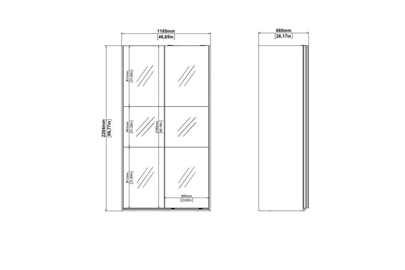 Takeru Garderobe med Spejl 119x220 cm - Sort - Opbevaring - Tøjopbevaring - Garderobeskabe