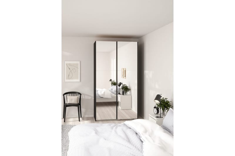 Takeru Garderobe med Spejl 119x220 cm - Sort - Opbevaring - Tøjopbevaring - Garderobeskabe