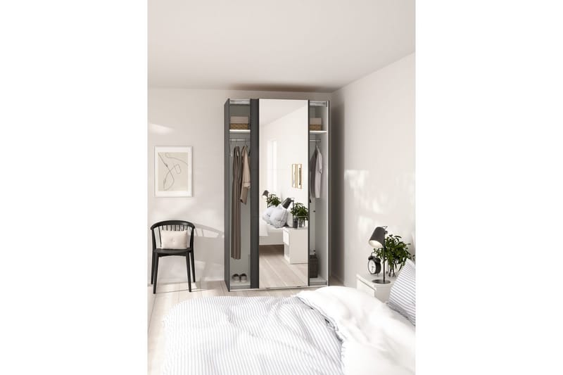 Takeru Garderobe med Spejl 119x221 cm - Grå - Opbevaring - Tøjopbevaring - Garderobeskabe