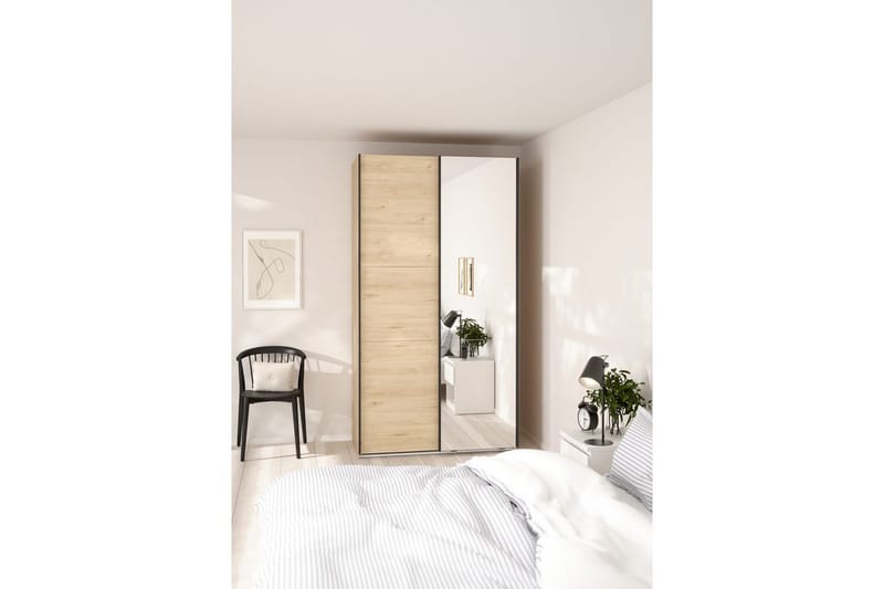 Takeru Garderobe med Spejl 119x221 cm - Gråfarvet træ - Opbevaring - Tøjopbevaring - Garderobeskabe