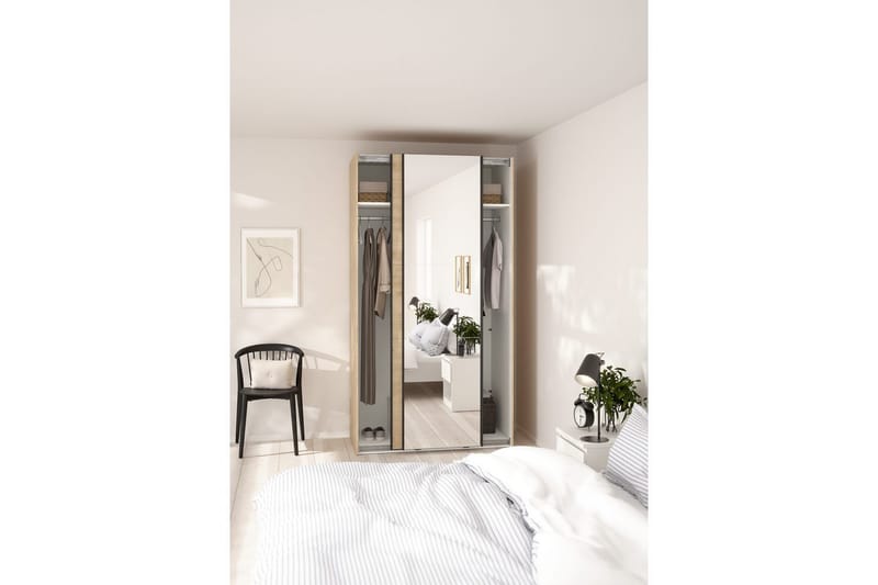 Takeru Garderobe med Spejl 119x221 cm - Gråfarvet træ - Opbevaring - Tøjopbevaring - Garderobeskabe