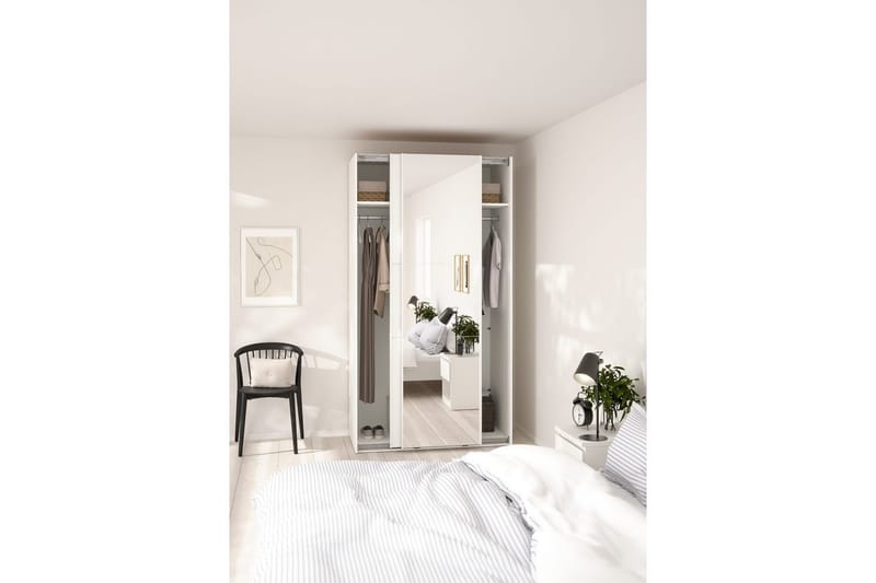 Takeru Garderobe med Spejl 119x221 cm - Hvid - Opbevaring - Tøjopbevaring - Garderobeskabe