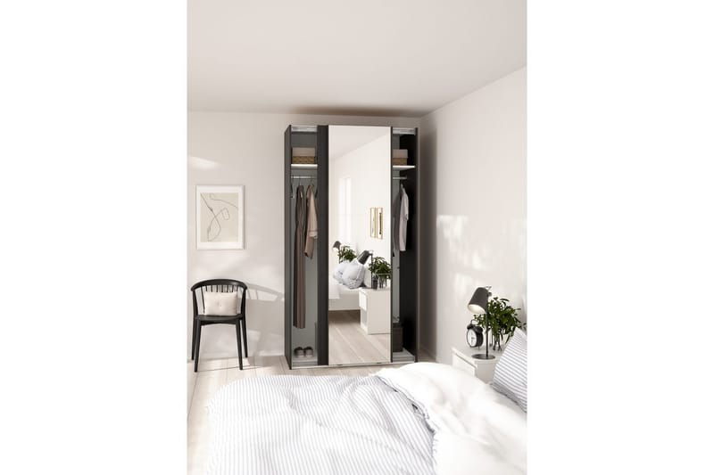 Takeru Garderobe med Spejl 119x221 cm - Sort - Opbevaring - Tøjopbevaring - Garderobeskabe
