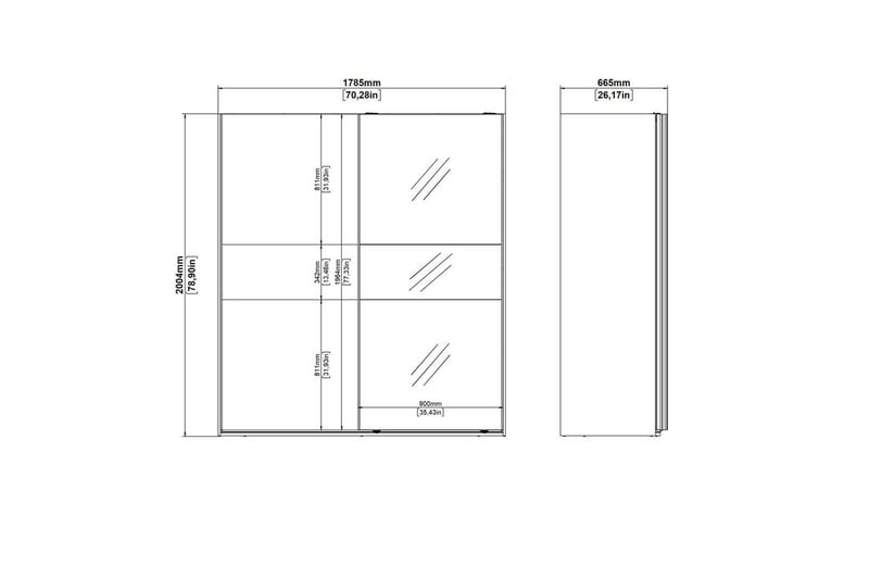 Takeru Garderobe med Spejl 179x200 cm - Sort - Opbevaring - Tøjopbevaring - Garderobeskabe
