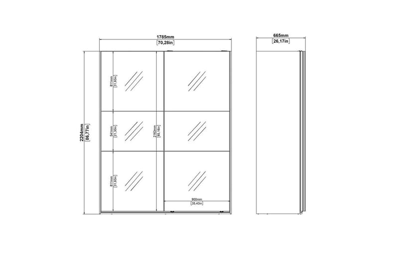 Takeru Garderobe med Spejl 179x220 cm - Natur - Opbevaring - Tøjopbevaring - Garderobeskabe