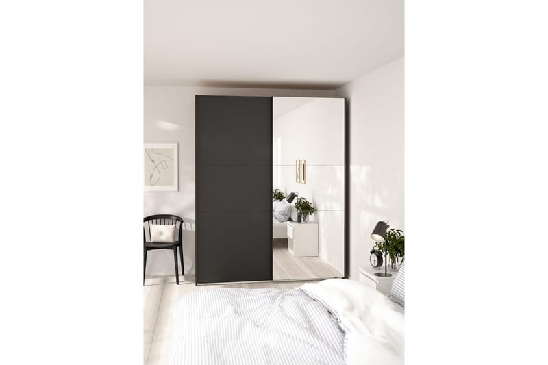 Takeru Garderobe med Spejl 179x221 cm - Askegrå - Opbevaring - Tøjopbevaring - Garderobeskabe