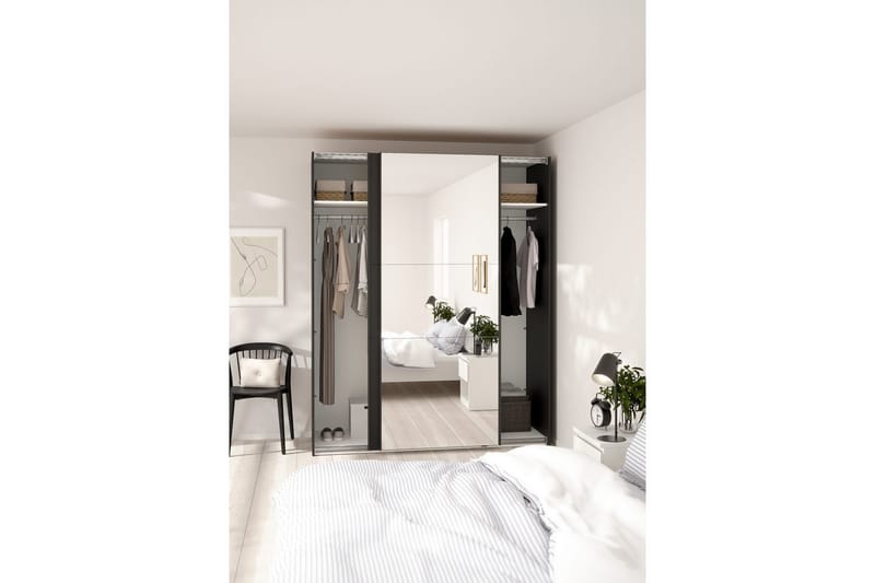 Takeru Garderobe med Spejl 179x221 cm - Askegrå - Opbevaring - Tøjopbevaring - Garderobeskabe