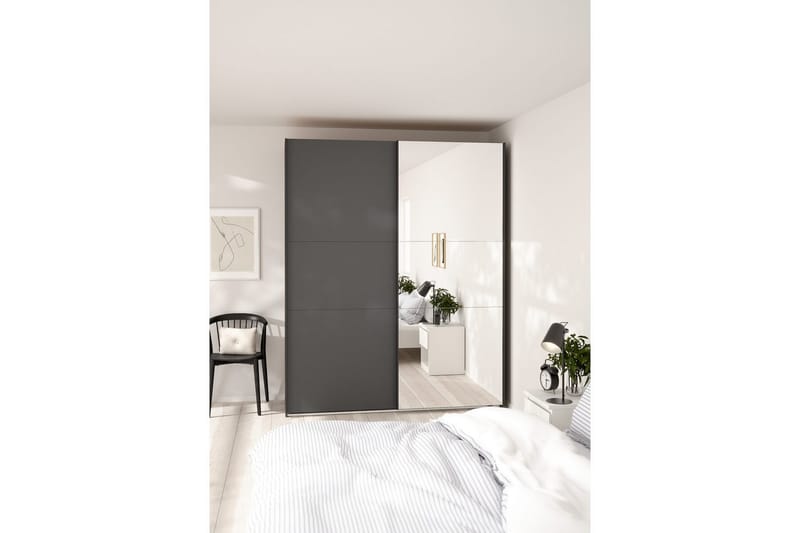 Takeru Garderobe med Spejl 179x221 cm - Grå - Opbevaring - Tøjopbevaring - Garderobeskabe