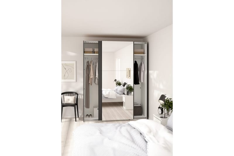 Takeru Garderobe med Spejl 179x221 cm - Grå - Opbevaring - Tøjopbevaring - Garderobeskabe