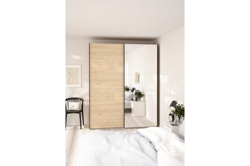 Takeru Garderobe med Spejl 179x221 cm - Natur - Opbevaring - Tøjopbevaring - Garderobeskabe