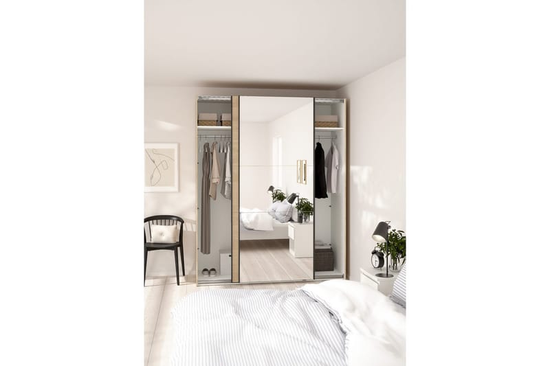 Takeru Garderobe med Spejl 179x221 cm - Natur - Opbevaring - Tøjopbevaring - Garderobeskabe