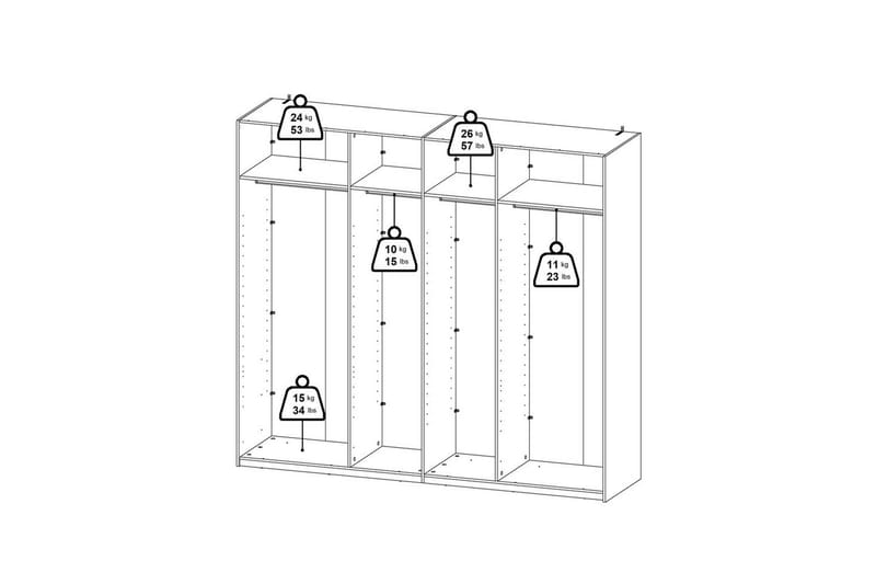 Takeru Garderobe med Spejl 244x220 cm - Hvid - Opbevaring - Tøjopbevaring - Garderobeskabe