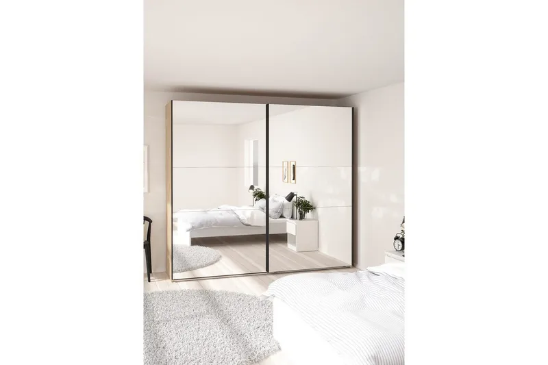 Takeru Garderobe med Spejl 244x220 cm - Natur - Opbevaring - Tøjopbevaring - Garderobeskabe