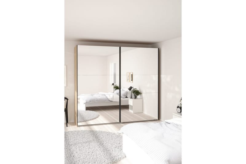 Takeru Garderobe med Spejl 244x220 cm - Natur - Opbevaring - Tøjopbevaring - Garderobeskabe