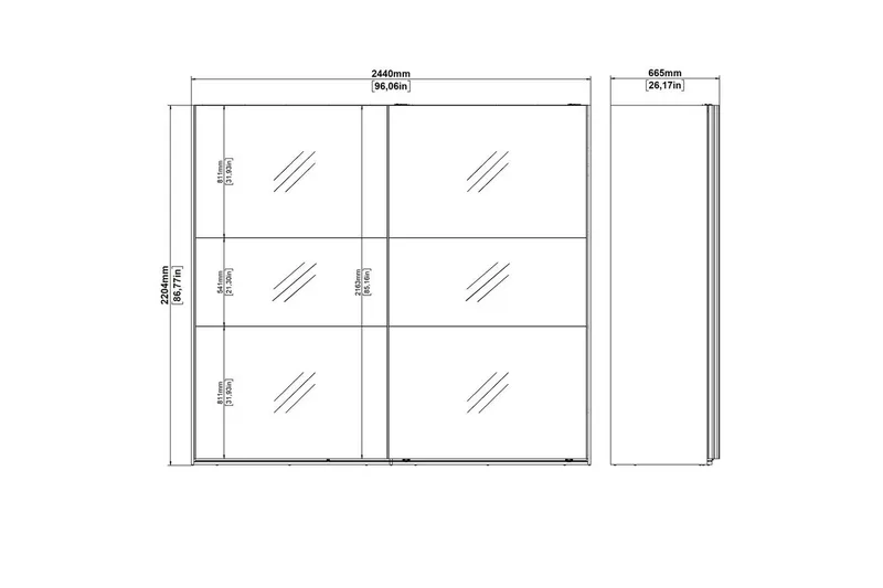 Takeru Garderobe med Spejl 244x220 cm - Natur - Opbevaring - Tøjopbevaring - Garderobeskabe