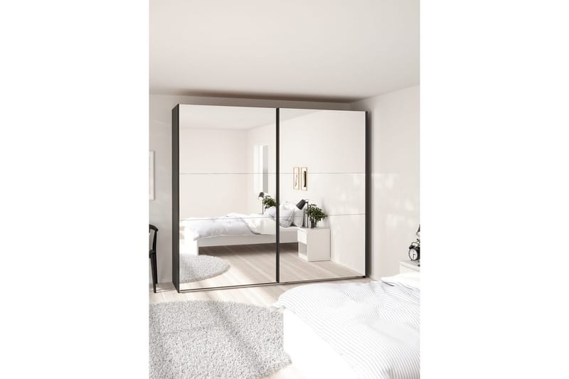 Takeru Garderobe med Spejl 244x220 cm - Sort - Opbevaring - Tøjopbevaring - Garderobeskabe