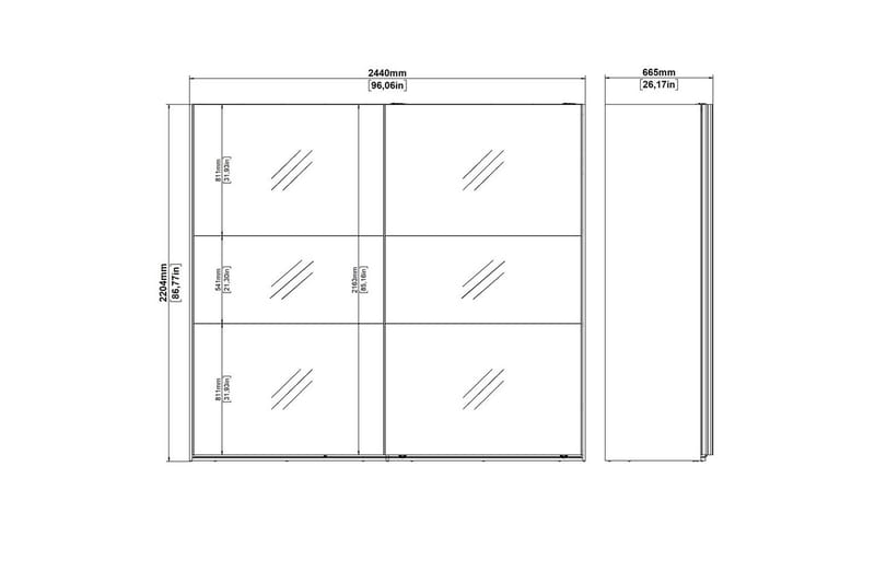 Takeru Garderobe med Spejl 244x220 cm - Sort - Opbevaring - Tøjopbevaring - Garderobeskabe