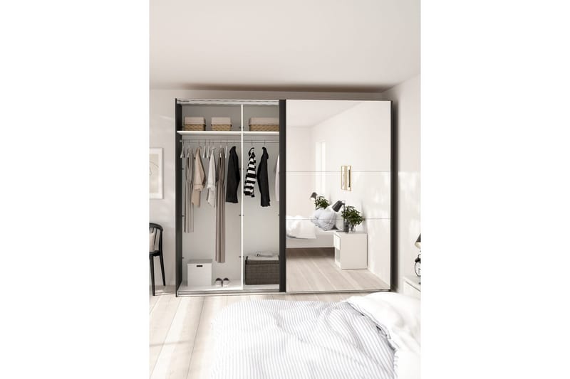 Takeru Garderobe med Spejl 244x221 cm - Askegrå - Opbevaring - Tøjopbevaring - Garderobeskabe