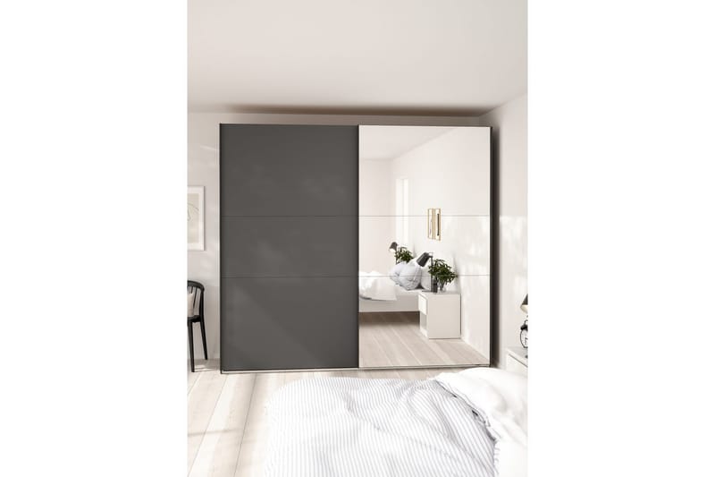 Takeru Garderobe med Spejl 244x221 cm - Grå - Opbevaring - Tøjopbevaring - Garderobeskabe