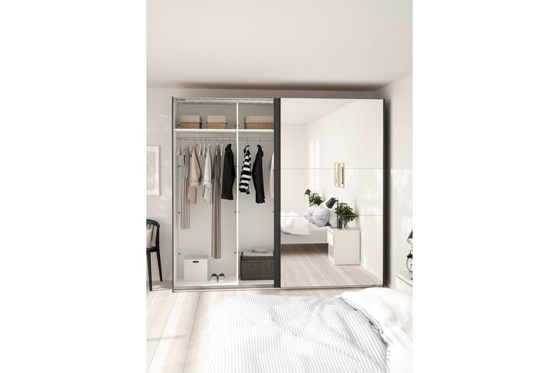 Takeru Garderobe med Spejl 244x221 cm - Grå - Opbevaring - Tøjopbevaring - Garderobeskabe