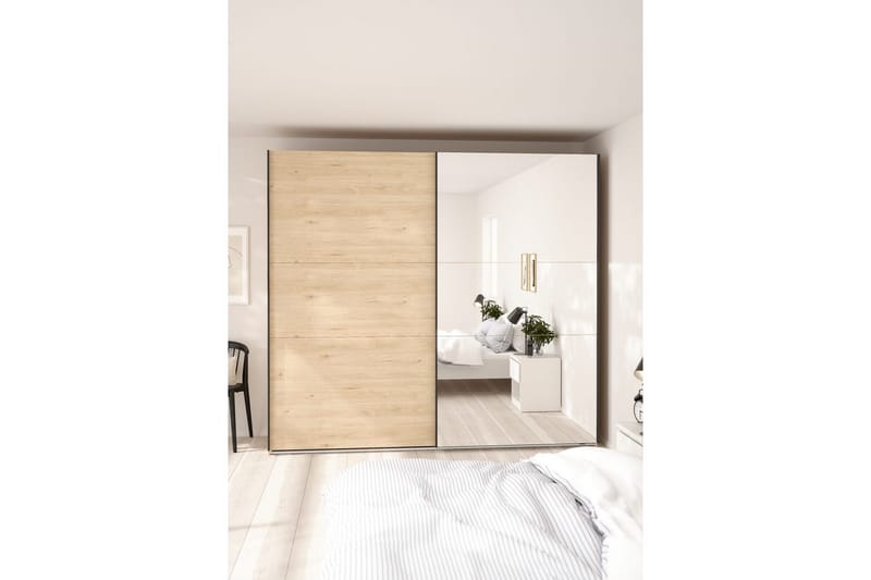 Takeru Garderobe med Spejl 244x221 cm - Natur - Opbevaring - Tøjopbevaring - Garderobeskabe