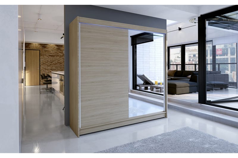 Talin garderobe 180x58x215 cm - Beige | Grå | Hvid - Opbevaring - Tøjopbevaring - Garderobeskabe