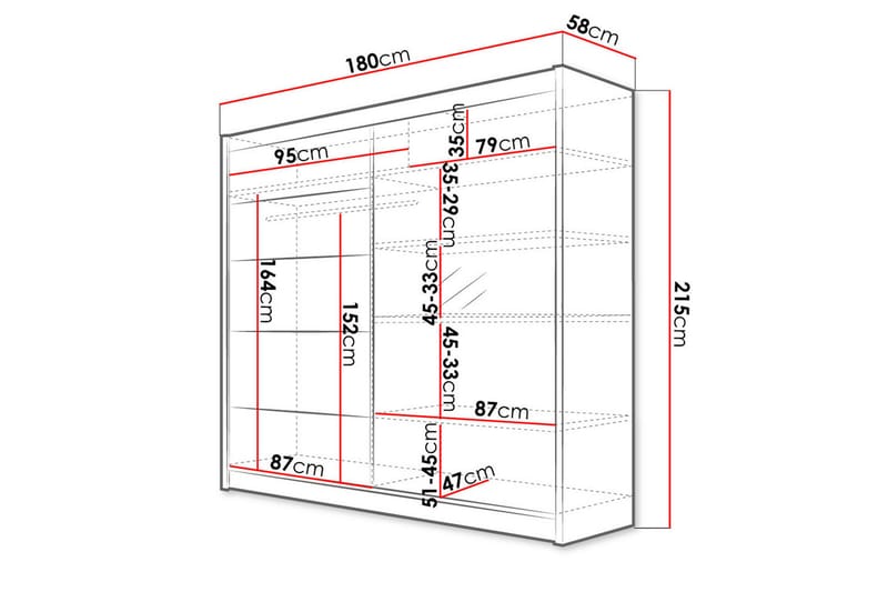 Talin Garderobe 58x180 cm LED-belysning - Sort/Hvid - Garderobeskabe