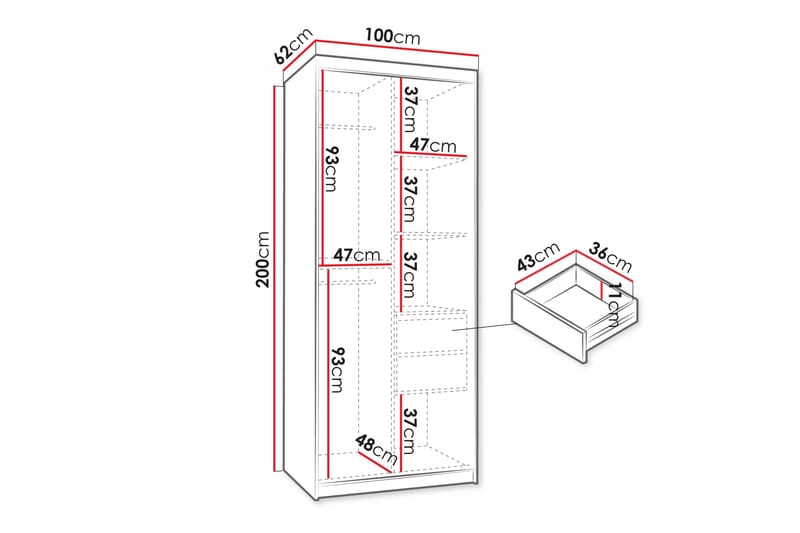 Tallmo Garderobe Med Spejl 100x200 cm - Opbevaring - Tøjopbevaring - Garderobeskabe