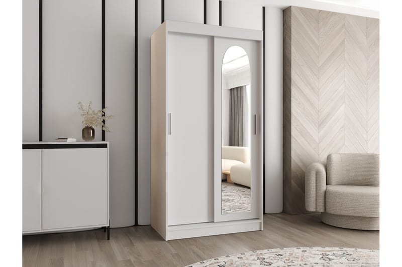 Tallmo Garderobe Med Spejl 100x200 cm - Opbevaring - Tøjopbevaring - Garderobeskabe