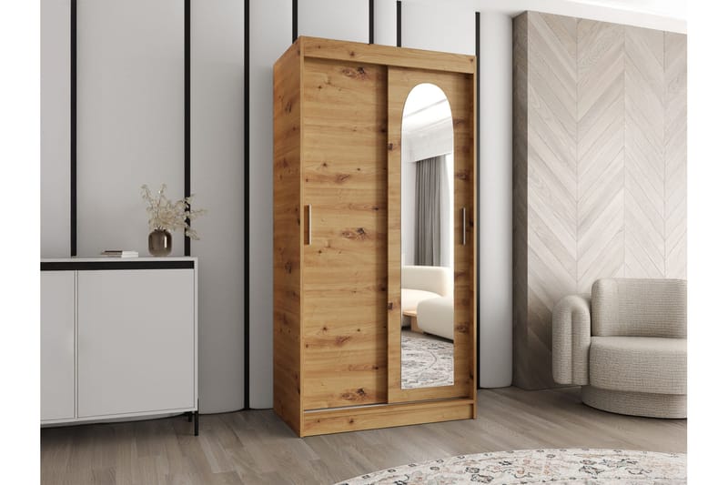 Tallmo Garderobe Med Spejl 100x200 cm - Opbevaring - Tøjopbevaring - Garderobeskabe