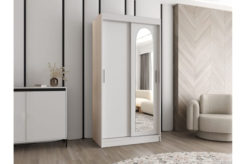 Tallmo Garderobe Med Spejl 100x200 cm - Opbevaring - Tøjopbevaring - Garderobeskabe