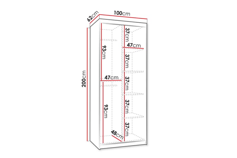 Tallmo Garderobe Med Spejl 100x200 cm - Opbevaring - Tøjopbevaring - Garderobeskabe