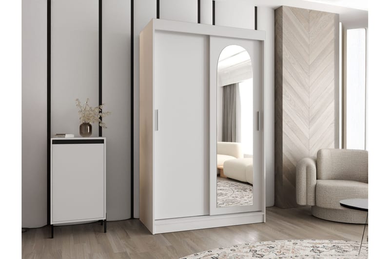 Tallmo Garderobe Med Spejl 120x200 cm - Beige - Opbevaring - Tøjopbevaring - Garderobeskabe