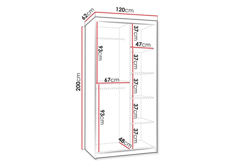 Tallmo Garderobe Med Spejl 120x200 cm - Opbevaring - Tøjopbevaring - Garderobeskabe