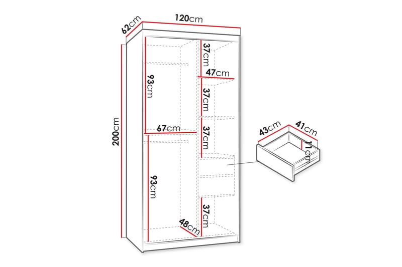 Tallmo Garderobe Med Spejl 120x200 cm - Opbevaring - Tøjopbevaring - Garderobeskabe