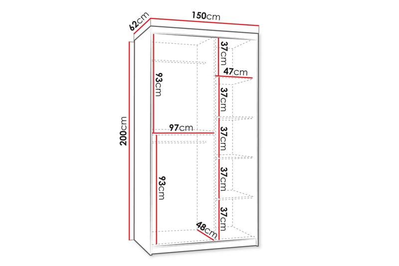 Tallmo Garderobe Med Spejl 150x200 cm - Opbevaring - Tøjopbevaring - Garderobeskabe