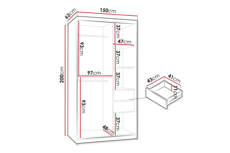 Tallmo Garderobe Med Spejl 150x200 cm - Opbevaring - Tøjopbevaring - Garderobeskabe